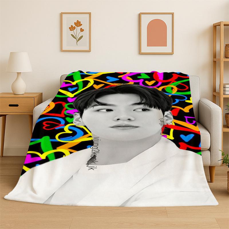 Kpop B-BTS Jeon Jung Kook JK Flannel Blanket Soft Warm Throw Blanket for Bedroom Living Room Bed Travel Camping Picnic Gift