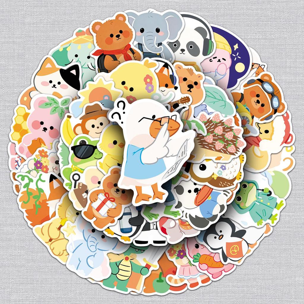50 Cute Animal Stickers: Hand-Painted, Waterproof Cartoon Decorations for Phone and Thermos