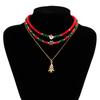 Korean Cute Red/Green Crystal Beaded Clavicle Necklace Fashion Metal Christmas Tree Snowman Pendant Necklace Christmas Jewelry