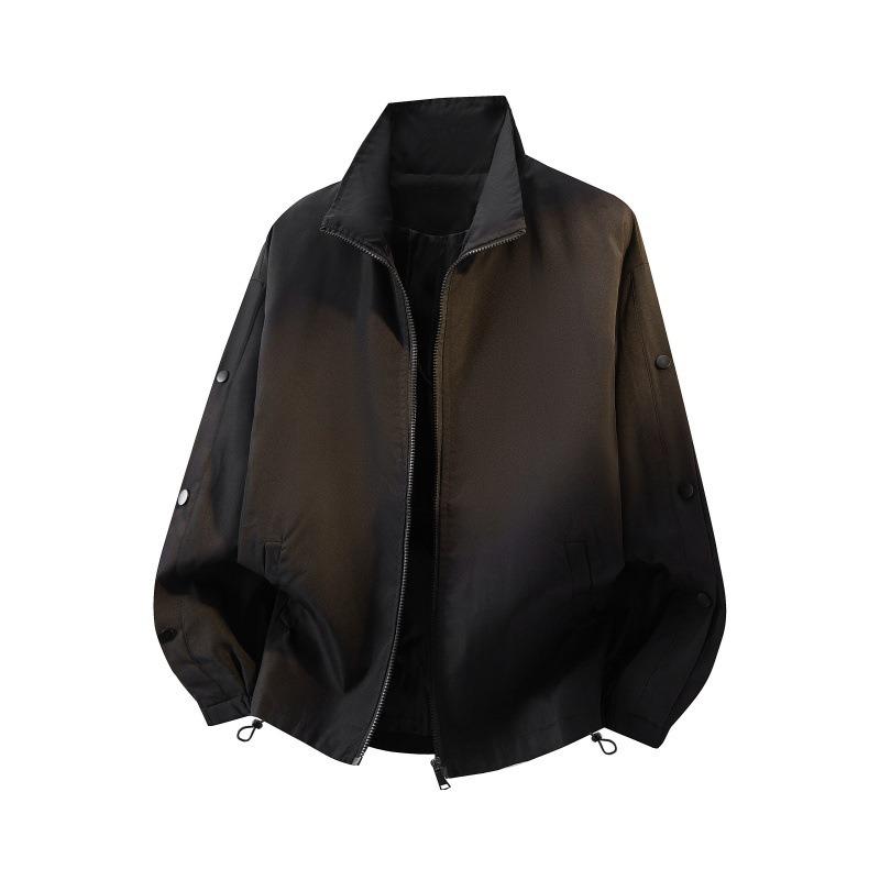 

Men s Stand Collar Jacket Loose Fit Side Button Casual Windbreaker M