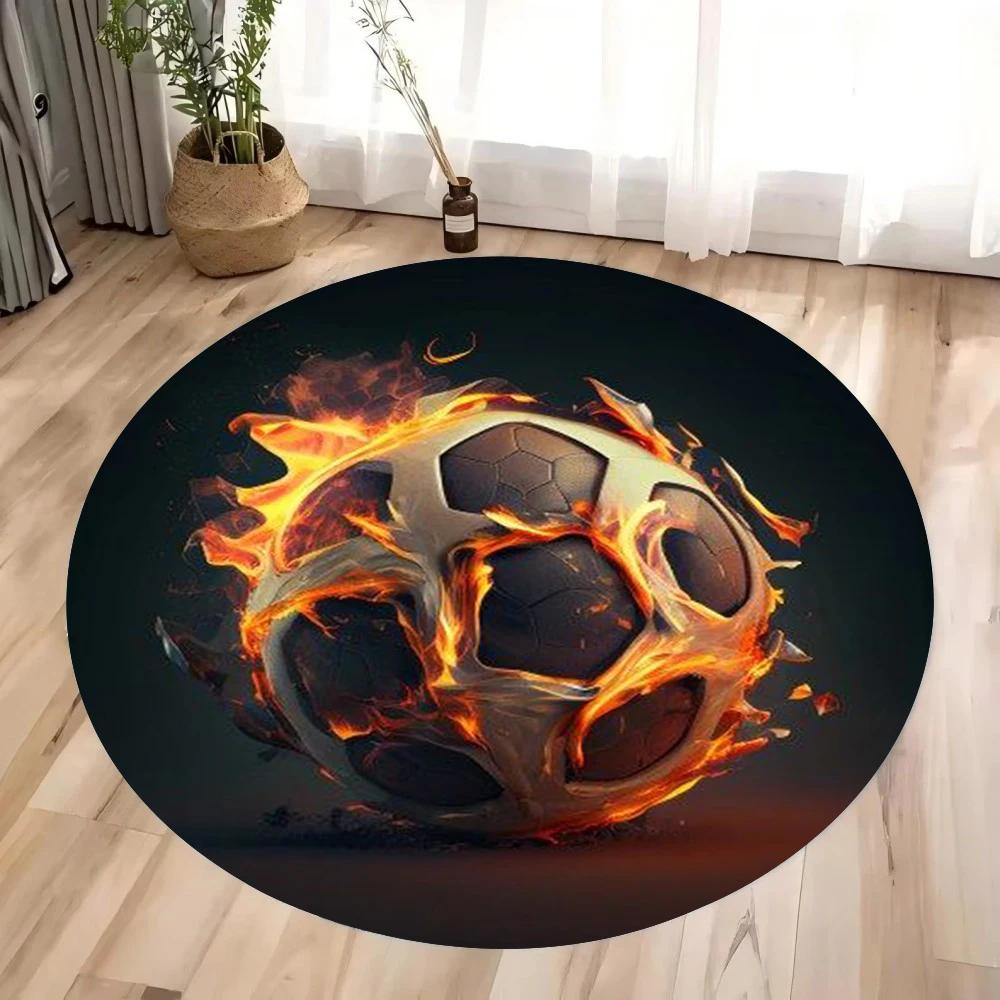 Crystal Velvet Soccer Ball Print Round Rug – Non-Slip Washable Floor Mat for Living Room, Bedroom, Bathroom, Hallway Decor