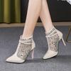 Foreign trade large size mesh cool boots women's 2025 summer new pointed sequined thin heel high heel hollow mesh boots