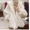 Women's Autumn and Winter plush fashion warm lamb fur jacket with Faux Otter fur hood, loose coat jacket