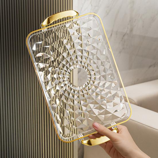 Clear Serving Tray with Handles Multipurpose Fruit Snack Dessert Platter for Home Parties Stackable Decorative Storage Tray Kitchen Organizer