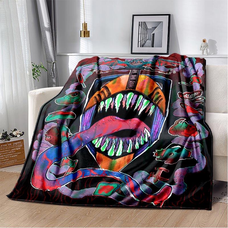 Anime Chainsaw Man Blanket Makima Pochita Power Character Flannel Blanket Comfortable Warm Blanket Gift for Family Friend