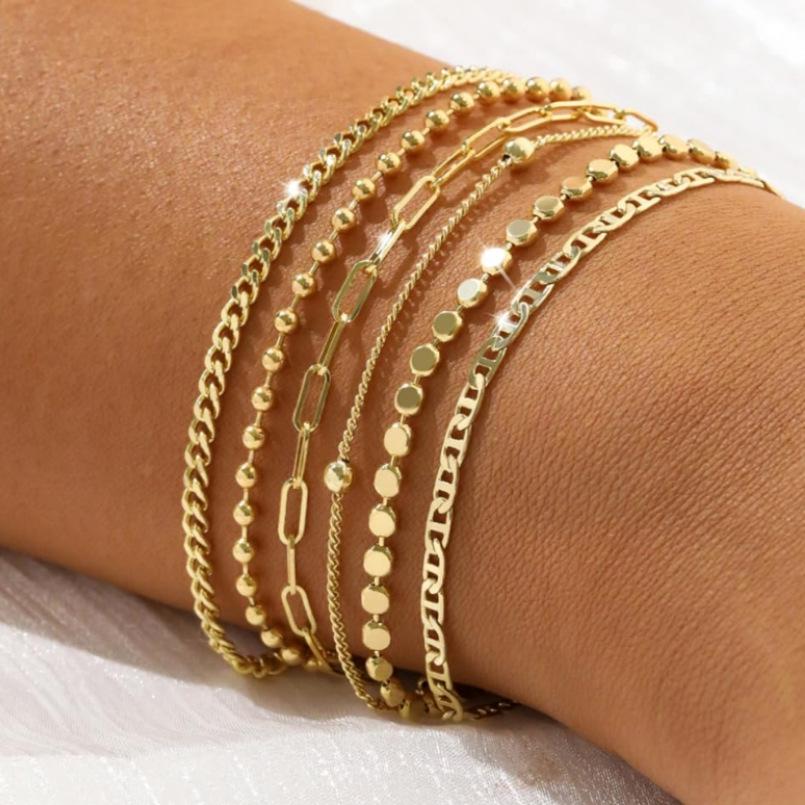 Fashionable Five-Piece Metal Chain Bracelet Set - Personalized European and American Style