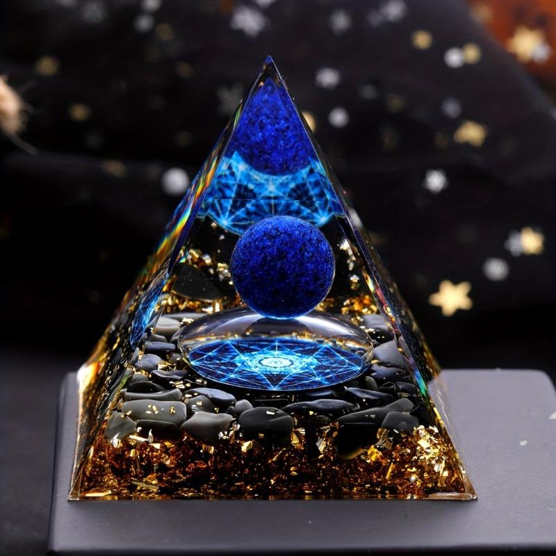 1pc Natural Stone Pyramid with Lapis Lazuli Sphere, DIY Home Balcony Living Room Decor, Stress Relief, Meditation Divination, Creative Gift