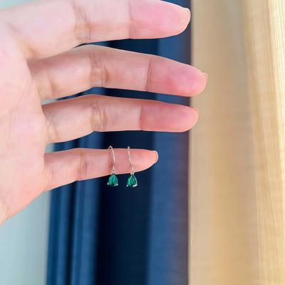 18K Gold Plated S925 Sterling Silver Vintage Emerald Teardrop Earrings with Ear Hooks