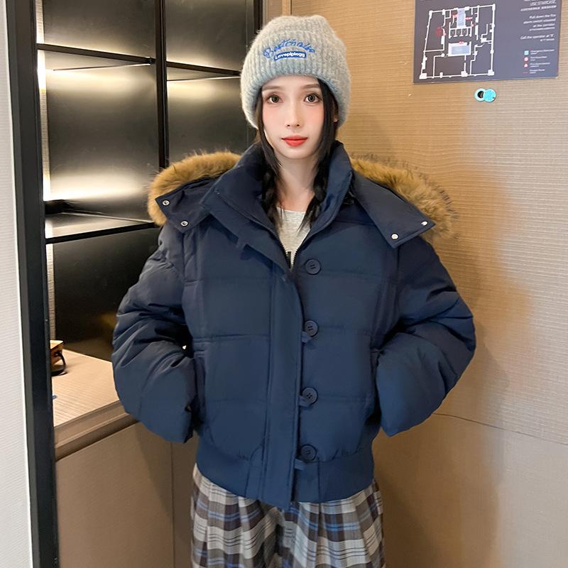 

Женское пуховое хлопковое пальто с капюшоном и меховым воротником, новое осенне-зимнее маленькое хлопковое пальто XXL