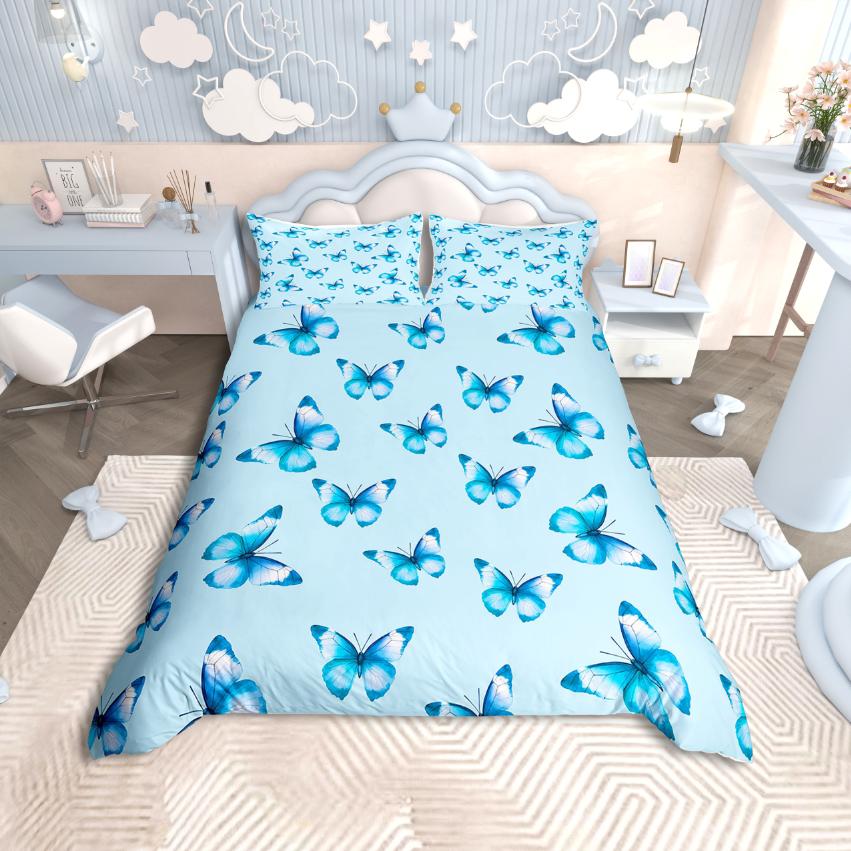 Homewish Kawaii Butterfly Duvet Cover Set,Girls Pink Comforter Cover Set,Fairy Tale Theme Bed Set For Girls Teens