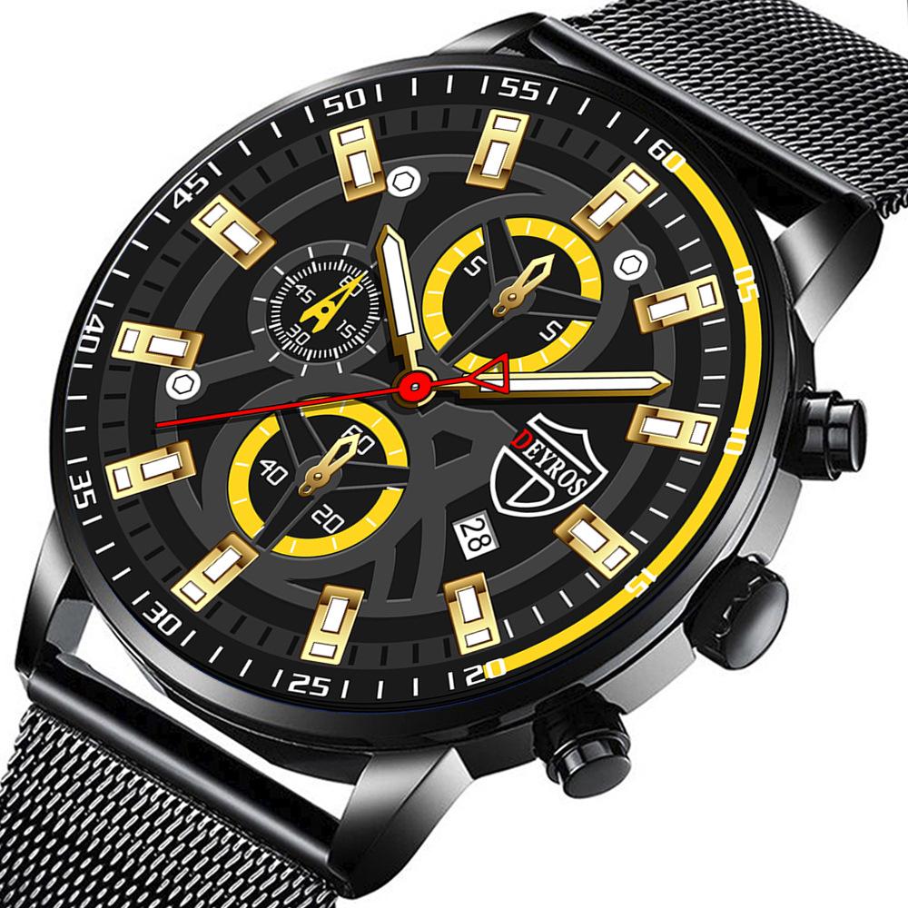 Men'S Watch Stainless Steel Mesh Strap Luminous Calendar Quartz Watch