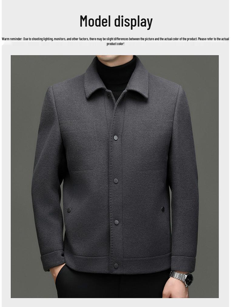 Men's Fashionable Winter Wool Jacket with Detachable Down Liner and Stand Collar