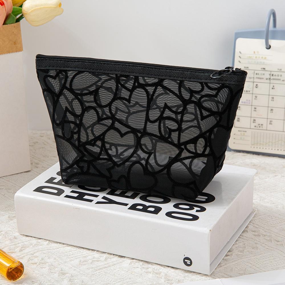 Love Print Mesh Cosmetic Bag Portable Toiletry Organizer Makeup Bag Multifunction Transparent Women Lipstick Storage Pouch