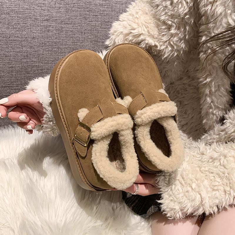 2025 winter thick plush warm cotton shoes plush cotton shoes one pedal suede plush shoes platform cotton shoes