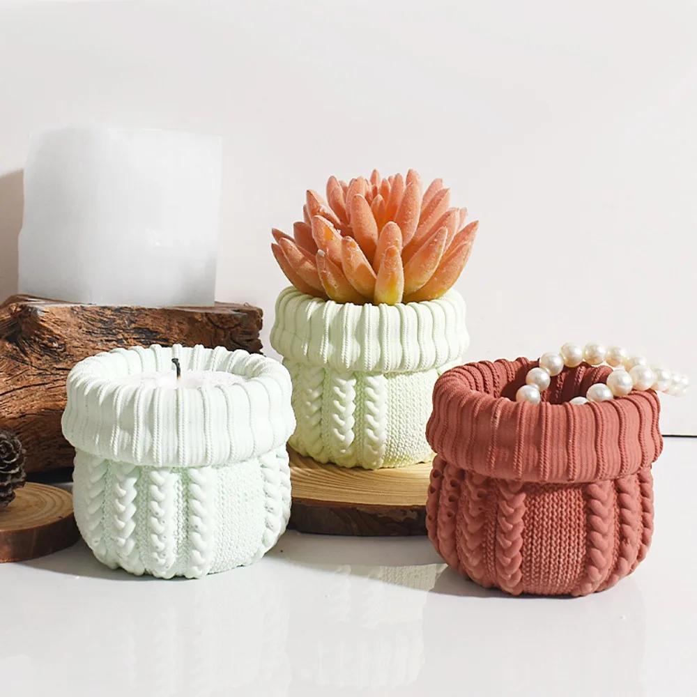 DIY Reusable Silicone Mold Knit Hat Plaster Candle Holder Create Candle Cup for Epoxy Resin Concrete Storage Containers