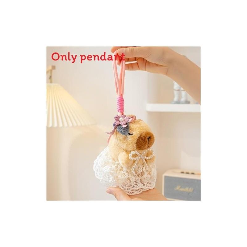 Søt blomsterhodeplagg sløyfe capybara plysjdukke anheng til gave og dekor
