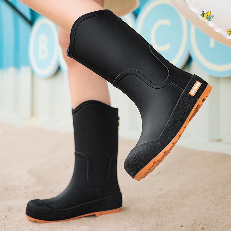 Women's Japanese Style Non-Slip Waterproof High-Top Rubber Rain Boots: Fashionable, Wear-Resistant, Soft-Soled, Ideal for Outdoor and Kitchen Use.