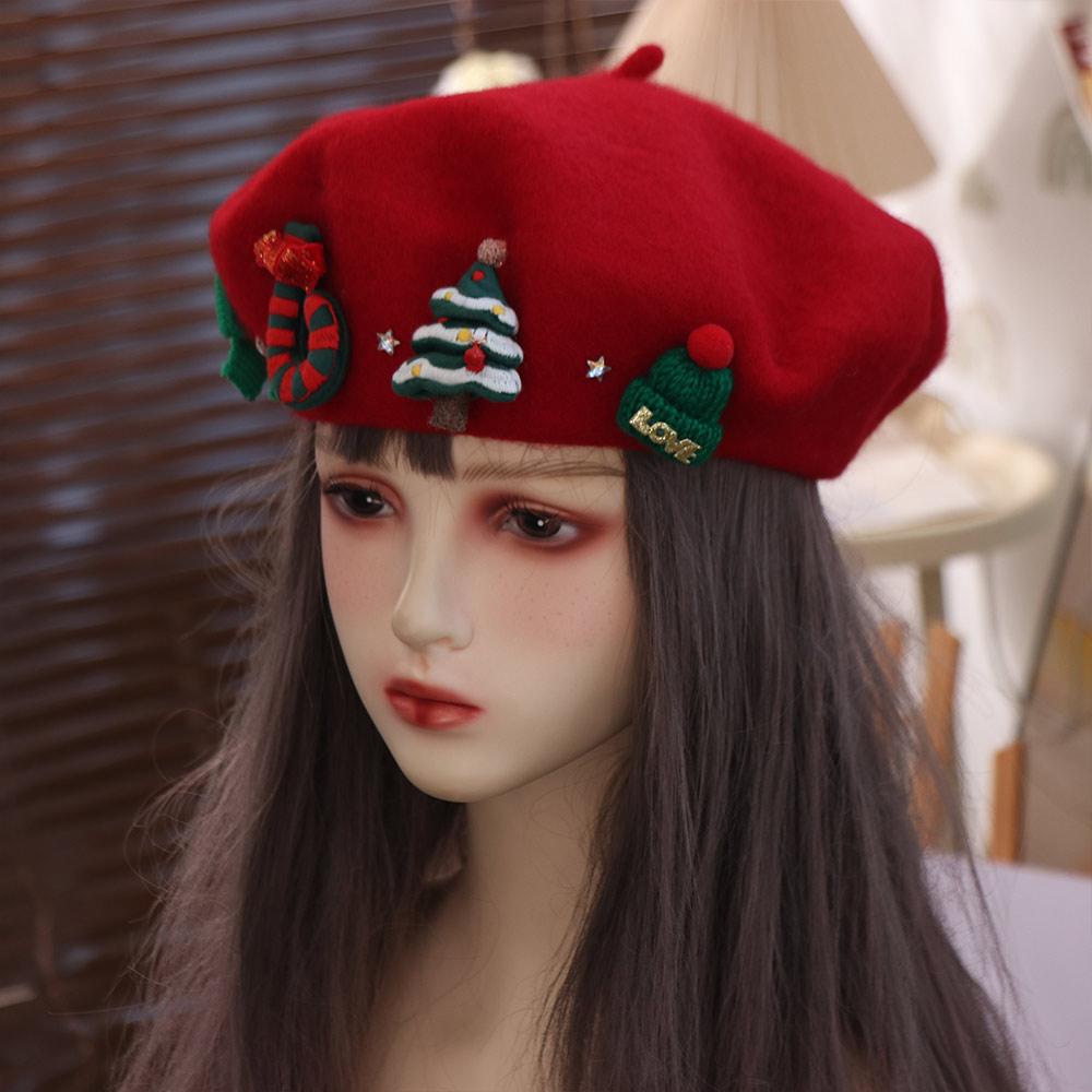 Süße Weihnachts-Baskenmütze Rot Grün Weihnachten Malermütze Mode Weihnachts-Baskenmütze Mädchen