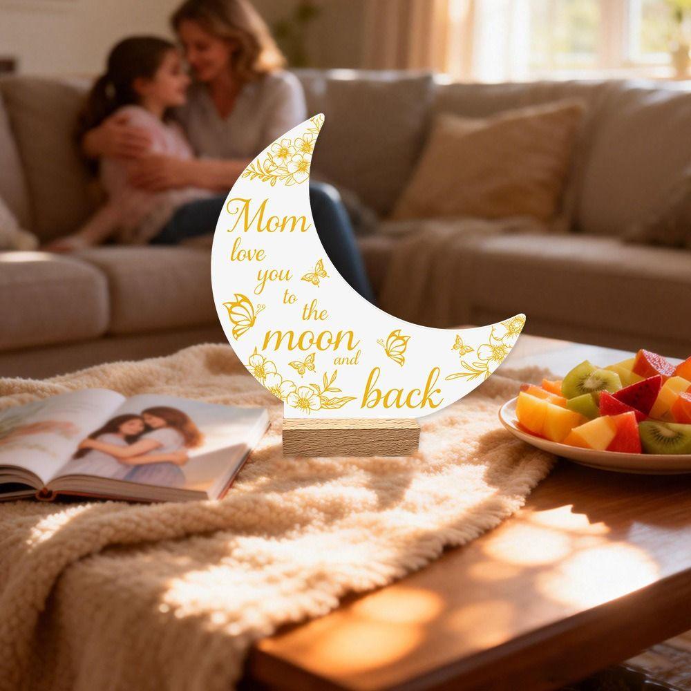 with Wood Base 3D Moon Decorative Ornaments Mother's Day Decorative Figurine  Home Decoration