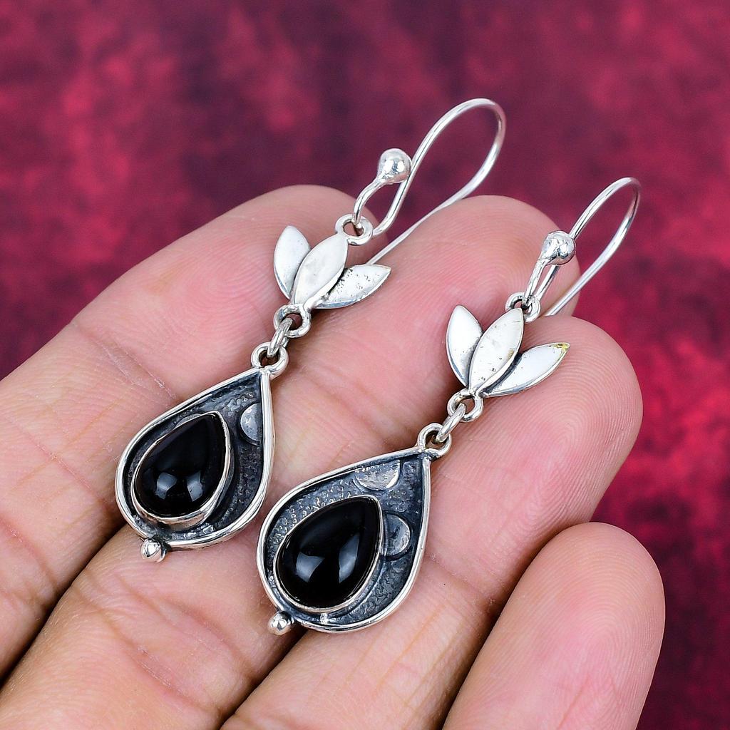 Black Onyx 925 Solid Sterling Silver Earrings, Handmade Gemstone Jewelry Earrings For Memorial Day