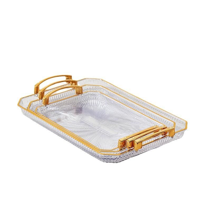 European-style Golden Rectangular Tray Fruit Tray Tea Tray Pastry Plate Cake Plate Jewelry Box Tray Plate Cake Rack(Gold large 40.7*27.6*5.5, Figure)