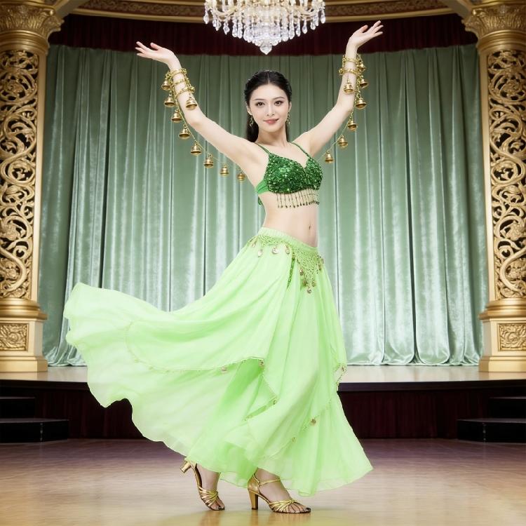 Colorful Middle Eastern Style Dance Skirt Soft Polyester Textile And Elasticized Fit Belly Dance Skirt for Women Girls