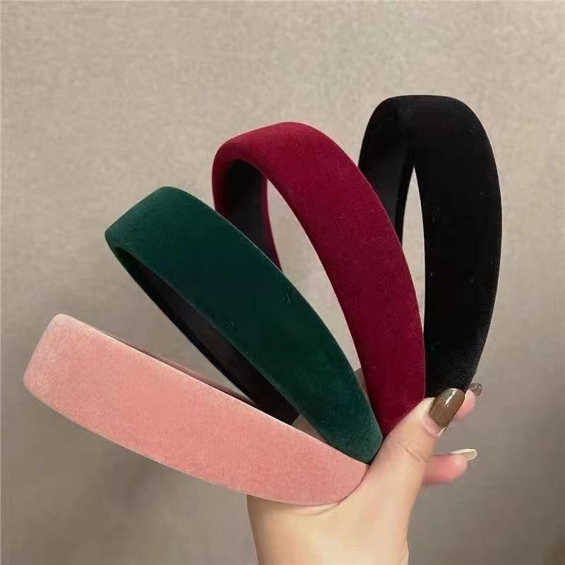 Fashion Simple Solid Color Winter Headbands for Women Velvet Sponge Hairband Girls Wide Hair Hoop Make-up Hair Bezel Headwear