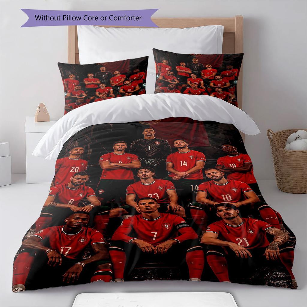 Portugal National Football Logo Pattern Bedding,Quilt Set Quilt Cover Pillowcase Home Birthday Gift(1 * Duvet Cover + 2 * Pillowcase, Without Core)