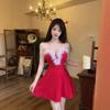 Women's Christmas dress Sexy low-cut waist and thin big pendulum fluffy splicing suspender tube top dress