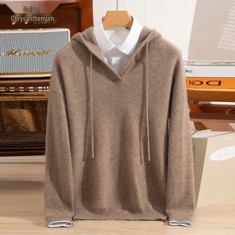 Men's Warm Hooded Wool-Cashmere Blend Knit Sweater