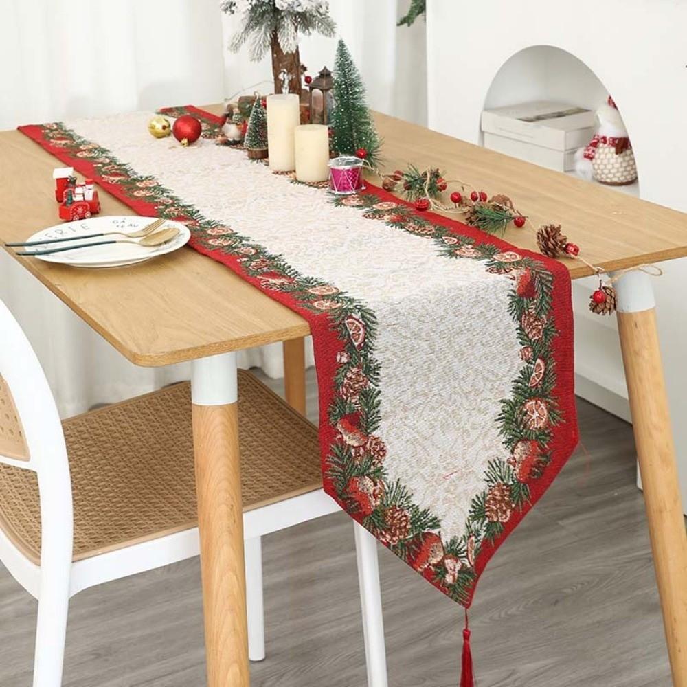 Tree Christmas Table Runner Red Linen Table Cover Long Xmas Desktop Decoration  Gifts