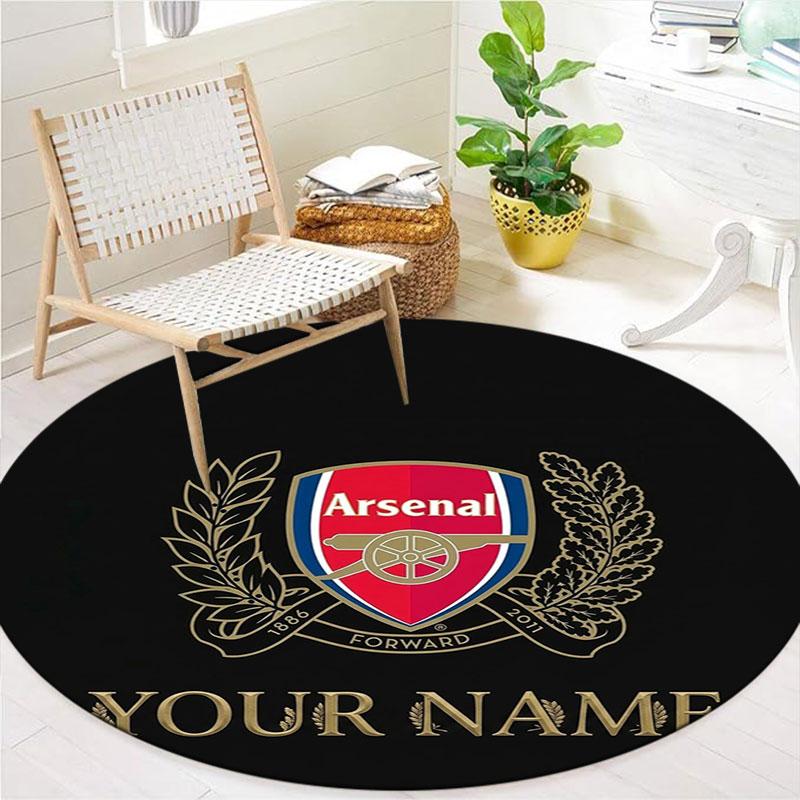 Arsenal F Benutzerdefinierter Name Runder Teppich, Teppich für Wohnzimmer Schlafzimmer Sofa Spielzimmer Dekoration, Rutschfeste Fußmatte