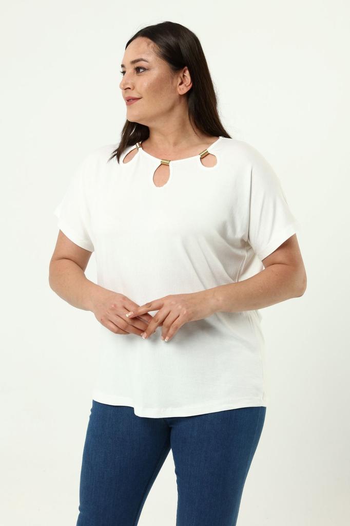 Damenstil Große Größe T-Shirt Übergröße Komfortmodell Stilvoller Kragen Detailliert Baumwolle Kurve Kurze Ärmel Mutter Sommer Abendkleid Tunika T-Shirt