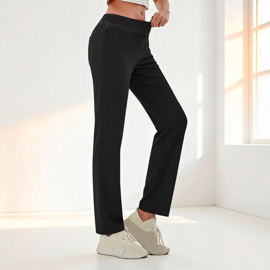 Pantaloni da Yoga Dritti da Donna con Vita Elastica Tessuto Stretch Comodo per l'Uso Quotidiano e l'Esercizio