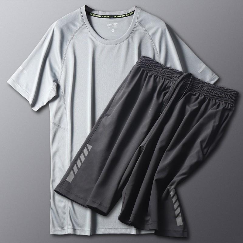 Mens Quick-Dry Breathable Badminton Tennis Sports Set Short Sleeve Loose Fit Synthetic Blend Athletic Wear