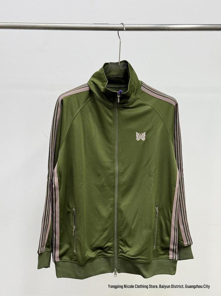 Chaqueta Deportiva con Cremallera Bordada de Mariposas, Cuello Alto Retro Trendy FOG para Hombres y Mujeres