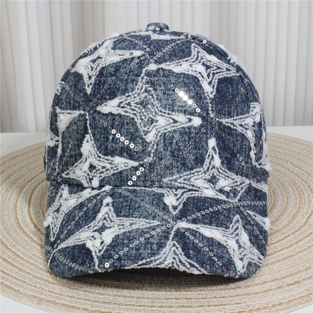 Fashionable Multiple Styles of Glittering Sequin Frayed Denim Baseball Caps, Suitable for Street Performances and Daily Outings