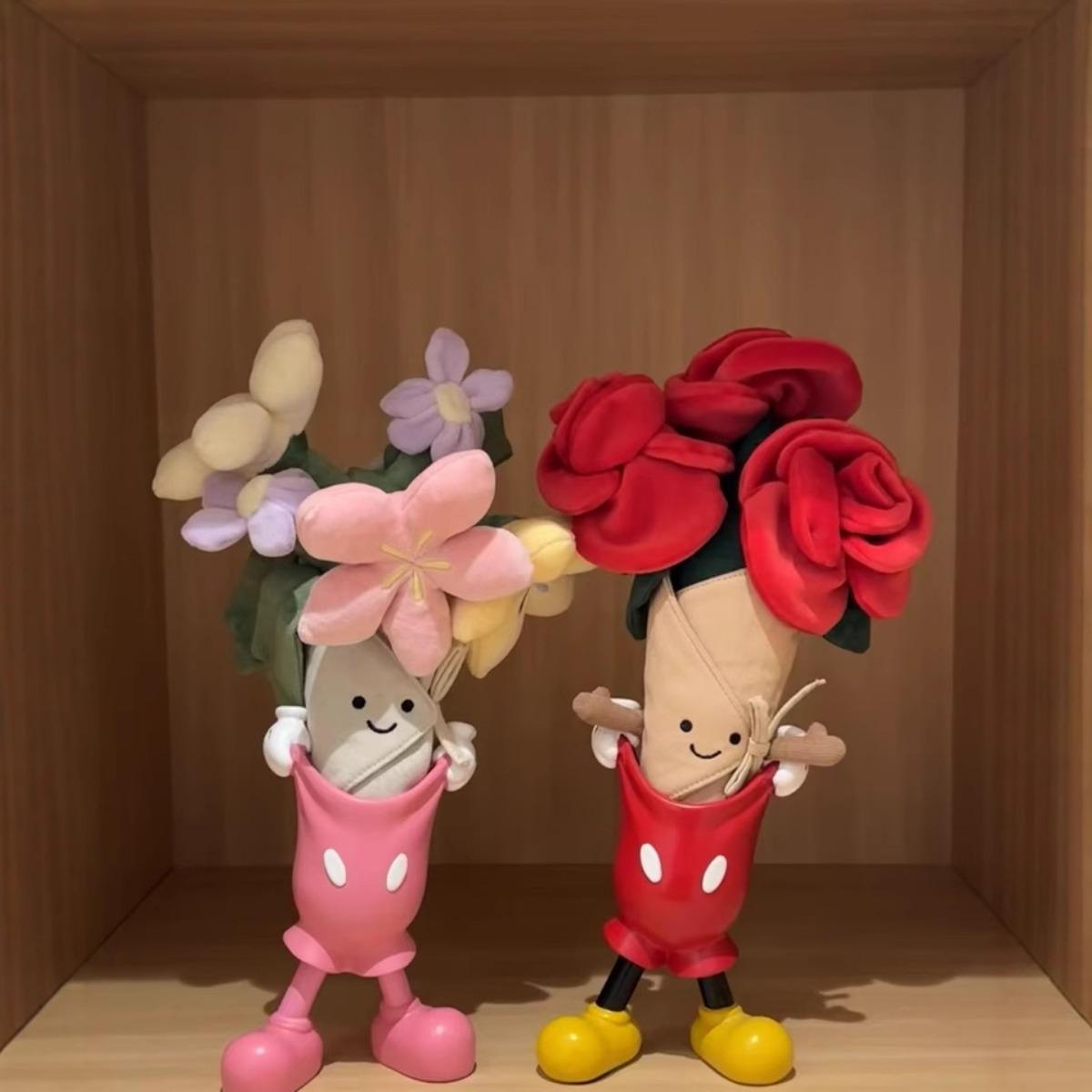31cm Plush Hand Bouquet, Cute Teddy Bear Rose Flower Gift for Girlfriend, Soft Faux Rose Bear Gift for Valentine's Day, Anniversary
