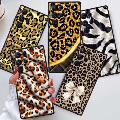 Luxurious Leopard Print Pattern Phone Case For Samsung Galaxy S26 S25 S24 S23 S22 S21 S20 Ultra Plus FE 5G Black Soft TPU