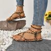 Women's Sexy Leopard Print Flat Sandals, Summer Fabric Rubber Bottom, Open Toe Penny Loafers, Comfortable Casual Summer Shoes, No High Heel
