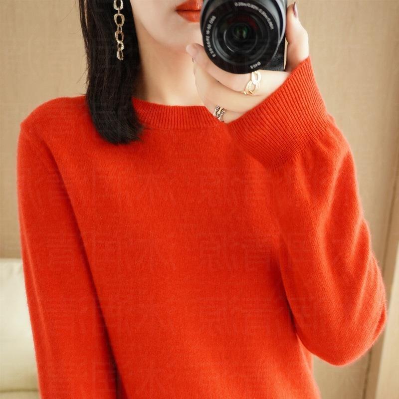 Women Fashion Casual Autumn Winter Solid Color Print Long Sleeve Semi Turtleneck Women Clothing Wool Knitwear Sweaters