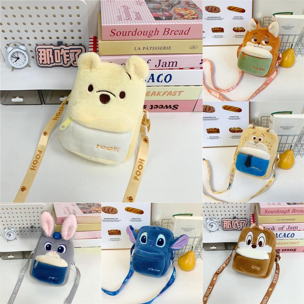 Stitch Judy Hopps Nick Wilde Plush Phone Bag With Zipper Closure For Daily Use