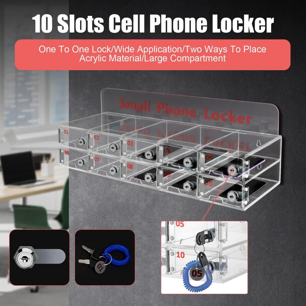 Bymaocar Clear Acrylic Cell Phone Storage Locker Box With Door Locks & Keys Wall Mounted/Freestanding Cabinet for Office School