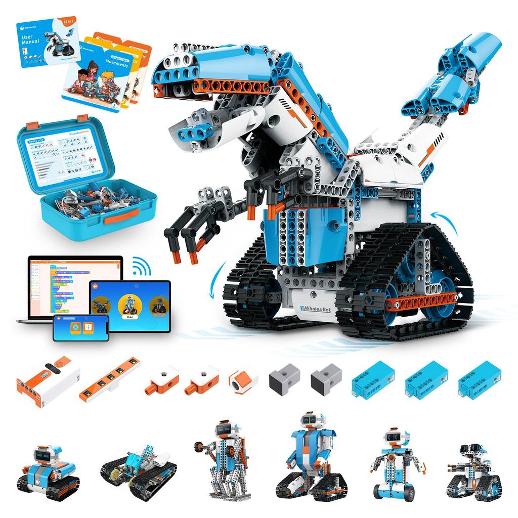 WhalesBot E7 Pro STEM Coding Robot Kit for Ages with Building Scratch Interactive Book 3D App Guide Best Educational Toy for Boys and Girls 12-in-1
