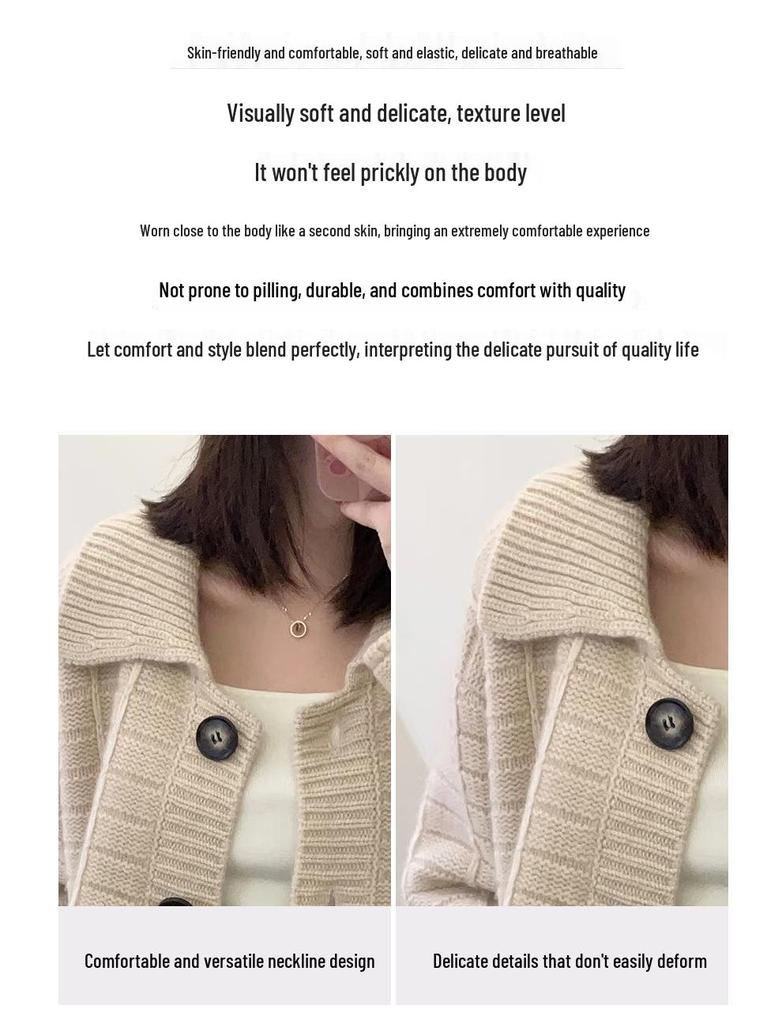 Women's 100% Pure Wool Lapel Cardigan: 2025 Autumn/Winter Loose Thick Knitwear Sweater.