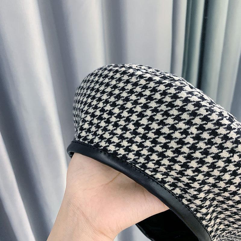 Hat Female Spring Autumn Thousand Birds Grid Octagonal Beret Ladies Warm Retro