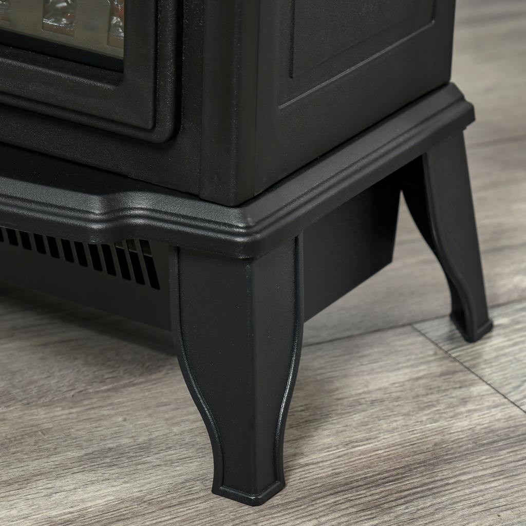 Freestanding Electric Fireplace, Flame Effect, 2 Heating Modes 1000W/2000W, Tempered Glass, Black, 36.5x24x45.5 Cm