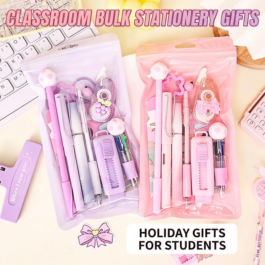 9pcs/Set Cute Stationery Set Multiple Colors Daily Writing Supplies For Students, Ideal Gift For Holidays Birthdays Class Event