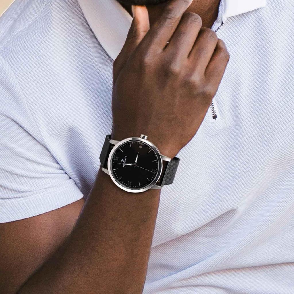 ANNEFIT 20mm Mesh Stainless Steel Watch Quick 316L Stainless Steel Replacement Black Band, Release, Strap,