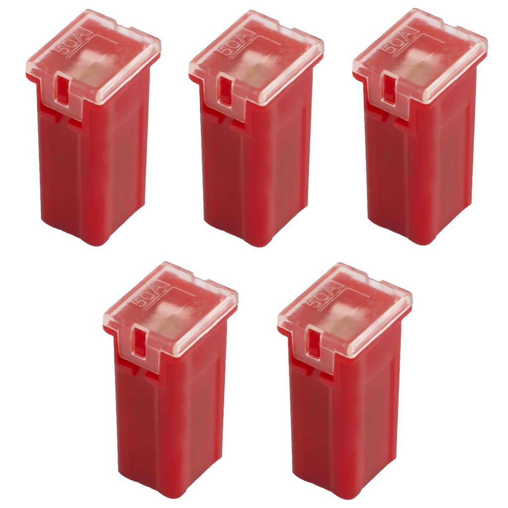 50A Delon Technology - Block Fuses JCase Tall, 5 Pack, 14,2x12x27mm / 0.56x0.47x1.1 Inch, max 32V, red